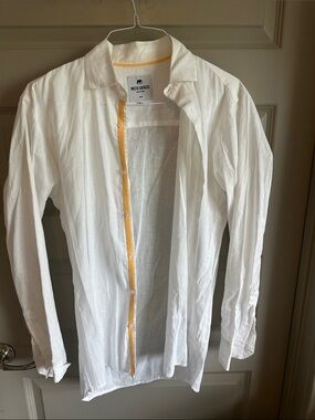 Nico Genze Linen White Button-Up Shirt with Yellow Trim